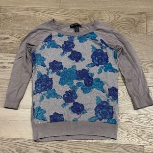 INC International Gray with Blue and Purple Flowers Sweater